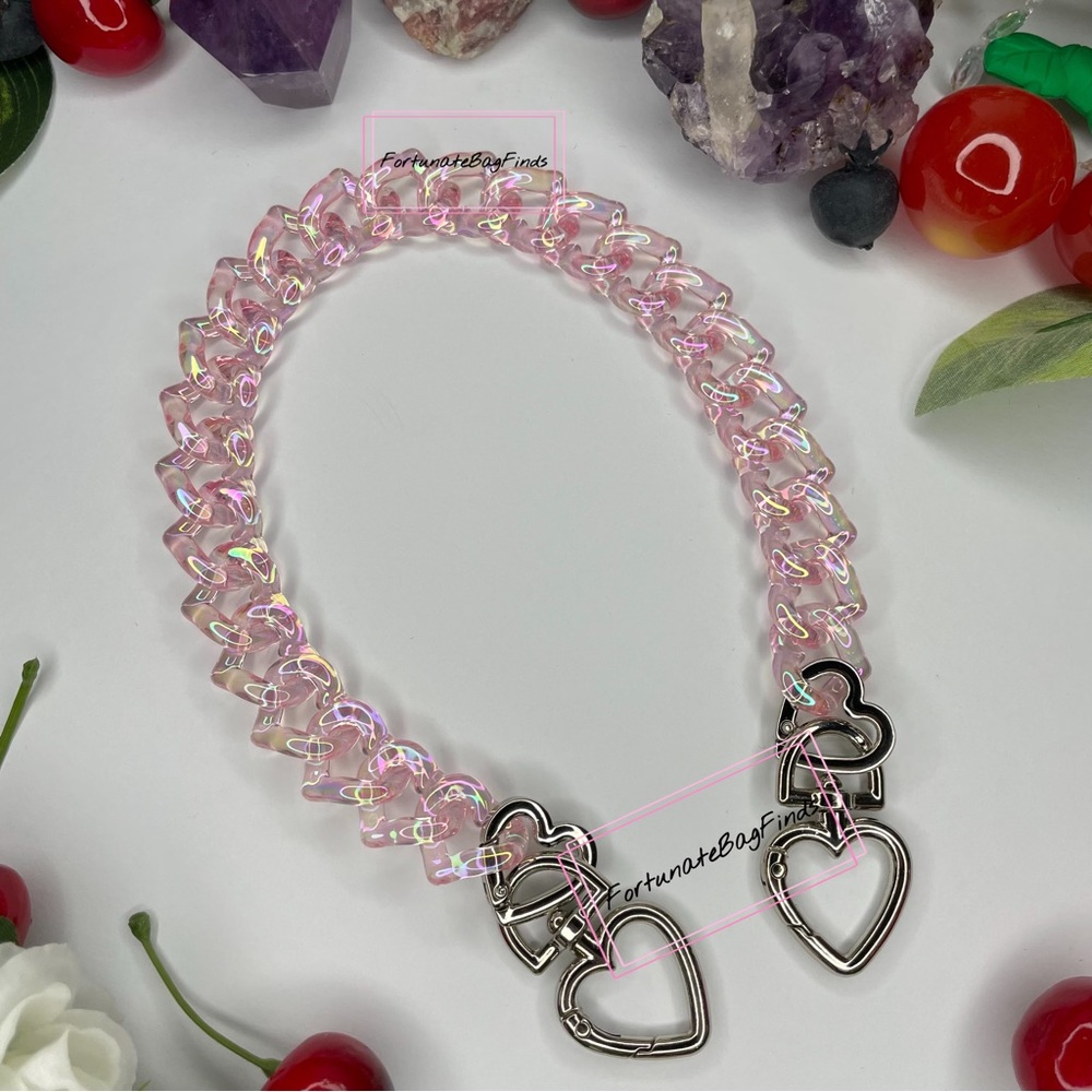TikTok Famous PINK PASTEL Jelly Triple Hearts Resin Bag Strap Novelty Bag Strap - Picture 8 of 13